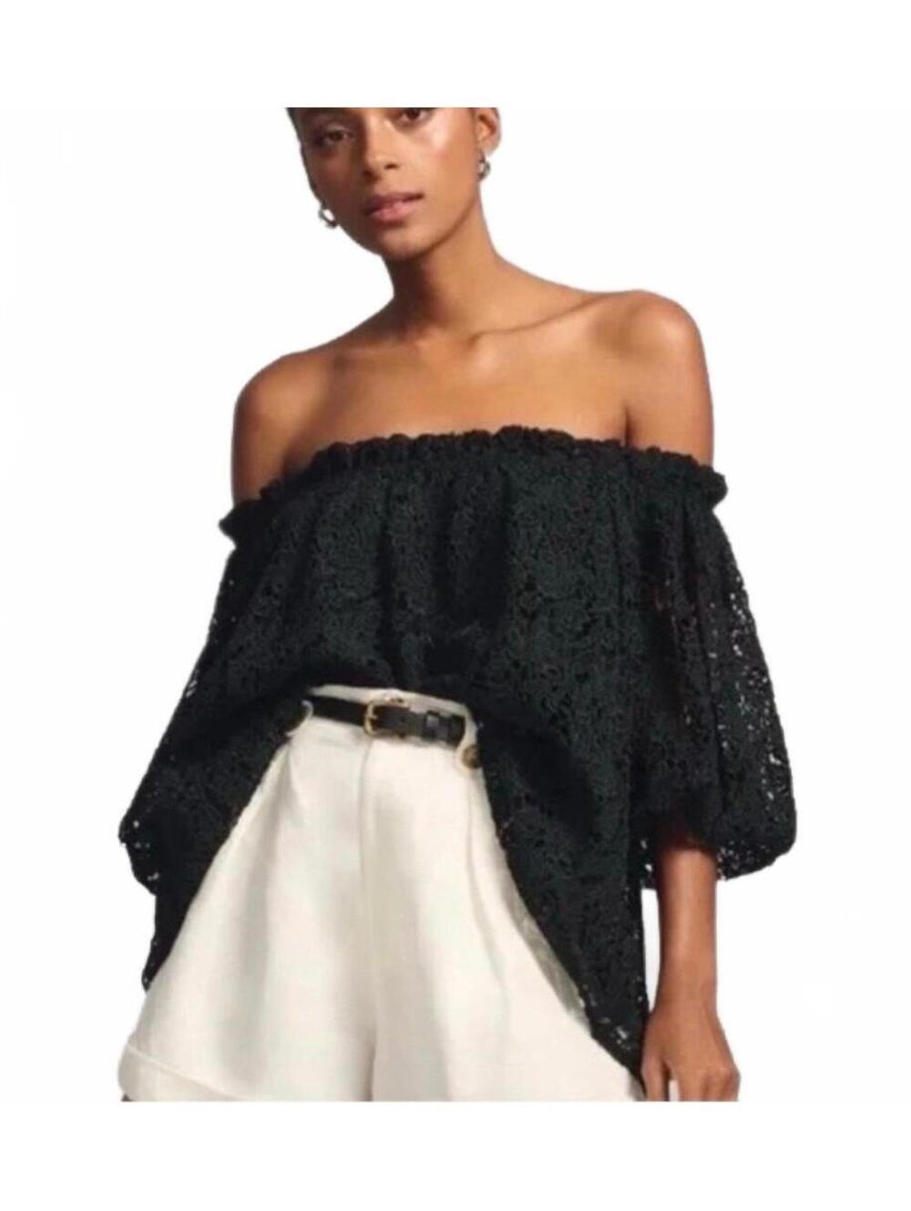 Maeve Black Lace Off the shoulder Blouse Top Medium NWT Anthro Witchy Whimsigoth